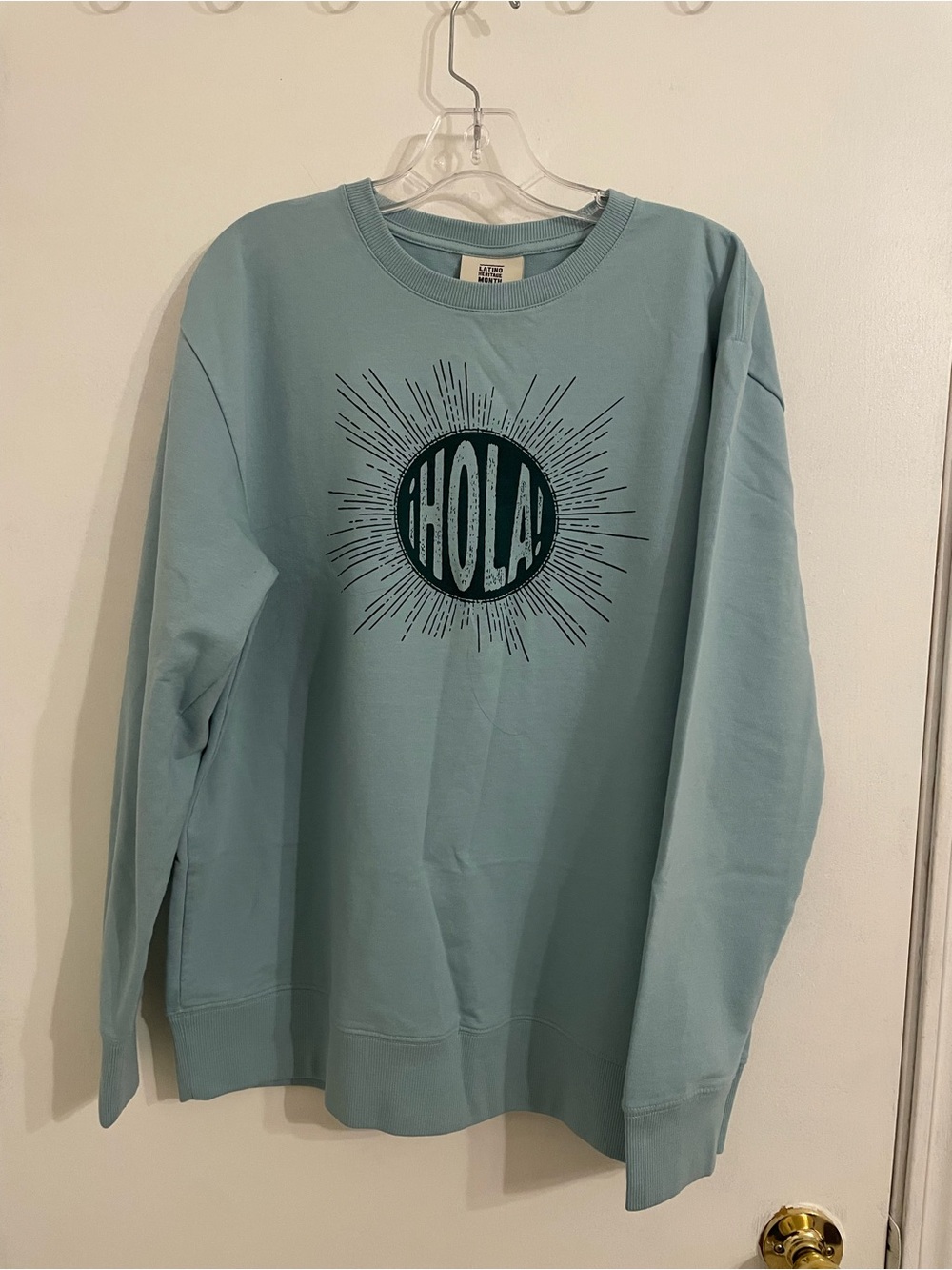 Hola Graphic Crewneck Sweatshirt - Light Teal